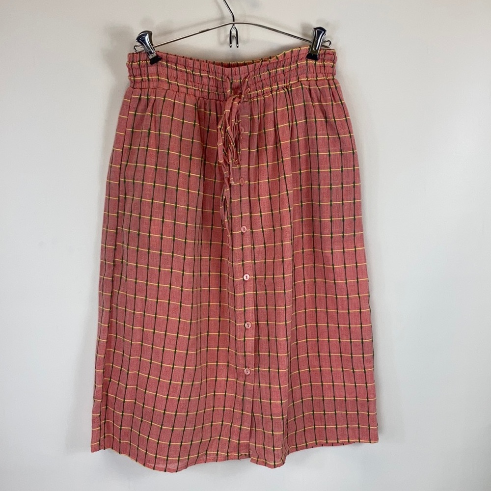 Women's Pepaloves Pink Plaid Button Up Midi Skirt. sz S